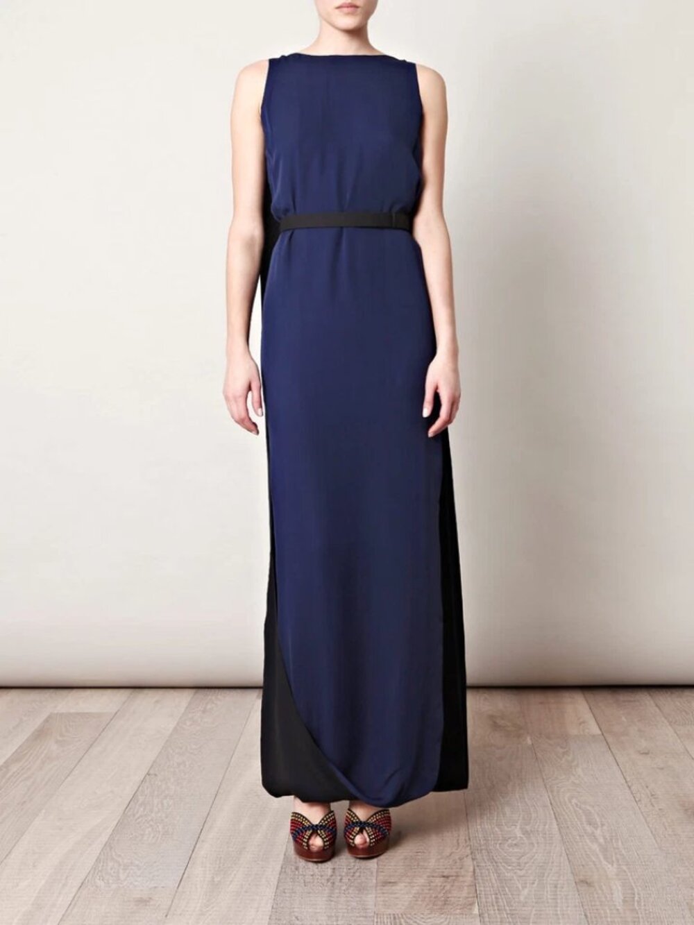 HALSTON HERITAGE Colorblock Silk Cape Back Long Dress Gown Size 0 NWT $695 - Picture 6 of 8